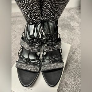 Nine West Women Ankle Strap Sandals with silver studs